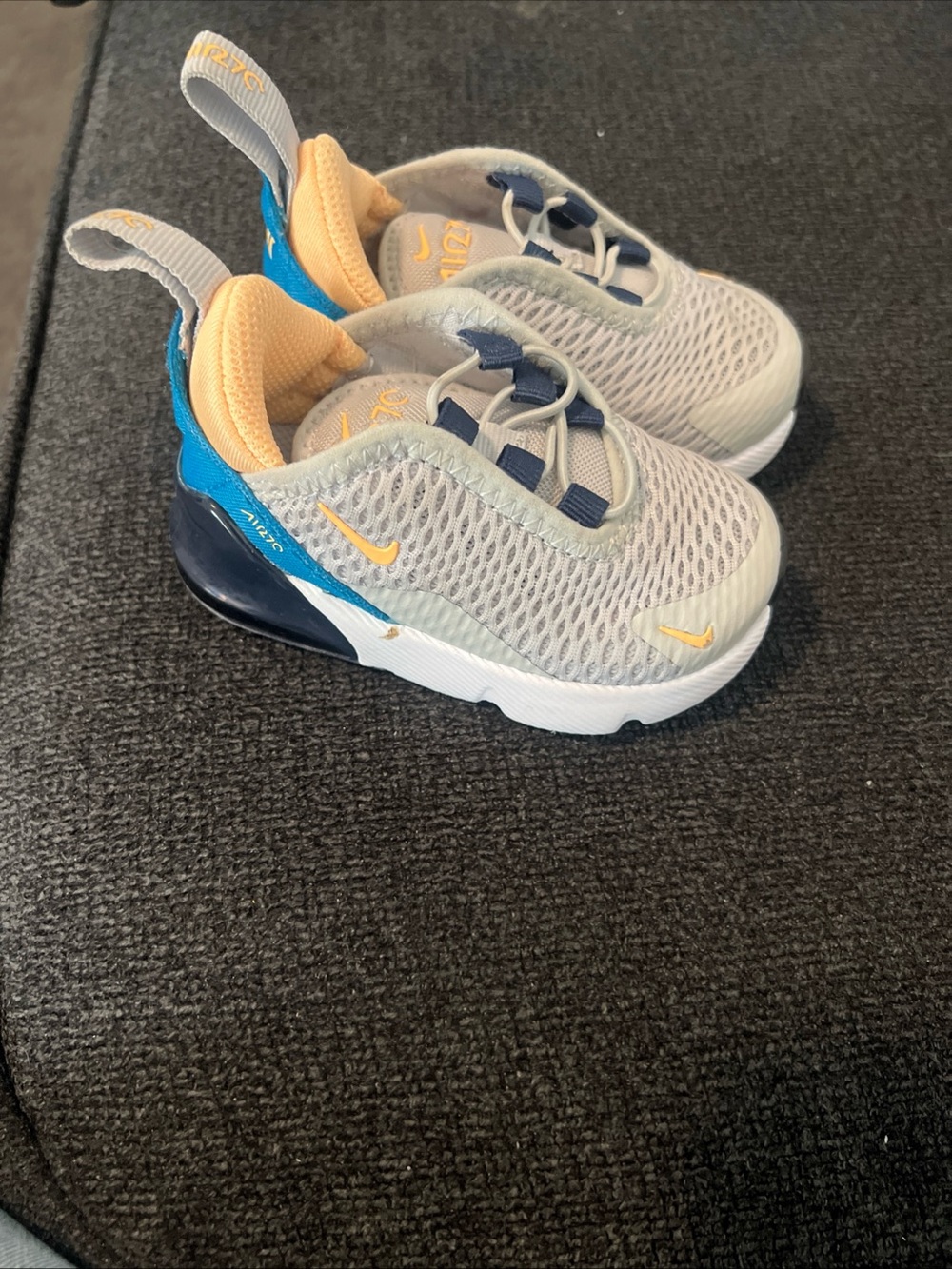 Nike Kids Light Gray Mesh Sneakers with Blue and Yellow Accents